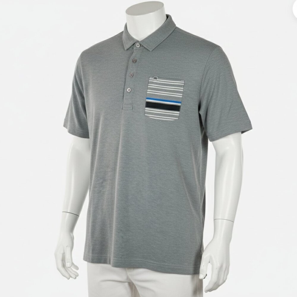 Travis Mathew Shirt Men Large Gray Stripe Pocket Polo Classic Preppy Casual